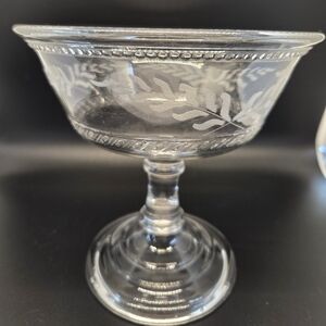 Elegant Antique Etched Glass Fern Pattern Compote